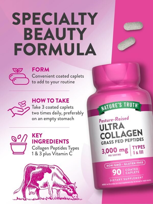 81963kdv6jL._AC_SL1500_.jpg Nature's Truth Collagen Peptides | 90 Caplets | Type 1 and 3 with Vitamin C | Grass Fed, Non-GMO & Gluten Free Supplement