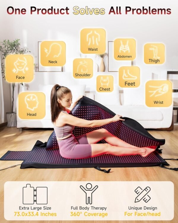 2025 Upgraded Triple-Mode Red Light Therapy Mat for Full Body Pain Relief, 73.0" x 33.4" Whole Body Coverage with 2570 Dual-Wave (660nm & 850nm) LEDs, Premium Leather, Multi-Mode Customization(Black)