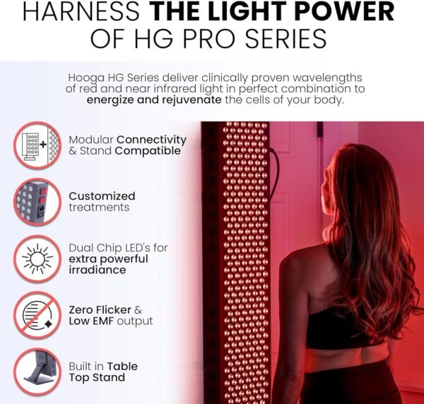 Hooga Red Light Therapy for Face and Body, Red Near Infrared Light with Timer and Stand. 60 Dual Chip LEDs. Flicker Free Clinical Grade Panel for Energy, Pain, Skin, Recovery, Performance. PRO300
