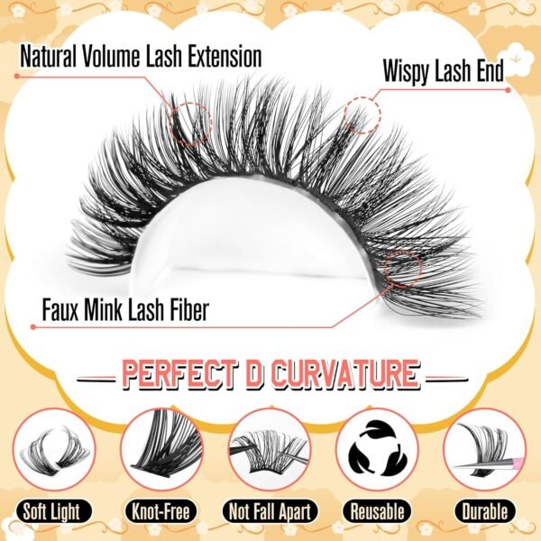 Calphidar Eyelash Clusters 30D+40D+50D+60D+80D+100D Lash Clusters Wispy Individual Lashes 476PCS D-curly Lash Extension 10-16MM Natural Lashes Clusters DIY Cluster Eyelash Extensions for Beginners