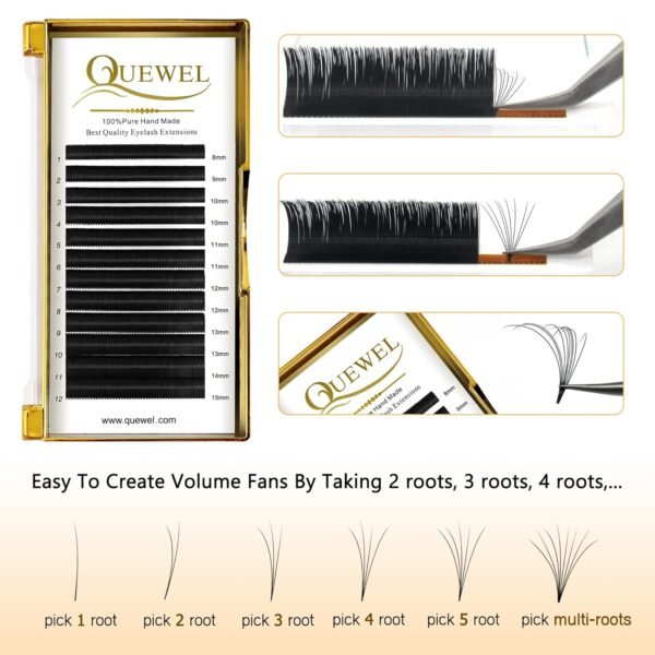 81AOuBdGLoL._SL1500_.jpg QUEWEL Volume Lash Extensions, 0.03 0.05 0.07 C CC D DD Curl Easy Fan Lashes Mix 8-20mm Self Fanning Lash Extensions Blooming Volume Eyelash Extensions(0.07D Mix8-15)