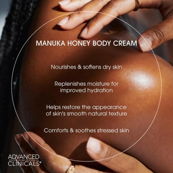 Advanced Clinicals Manuka Honey Body Cream For Women & Men | Body Butter Lotion For Extremely Dry Skin | Collagen Cream | Skincare Moisturizer Hydrating Balm Improves Look Of Aging Skin, 16 Ounce