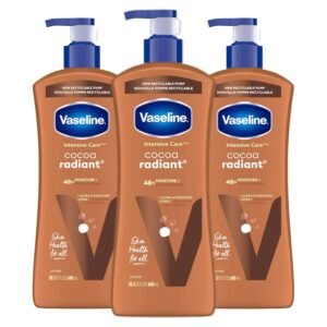 81C3xsXMqZL._SL1500_.jpg Vaseline Intensive Care Body Lotion Cocoa Radiant 3 count for Dry Skin Lotion Made with Ultra-Hydrating Lipids and Pure Cocoa Butter for a Long-Lasting, Radiant Glow 20.3 Oz