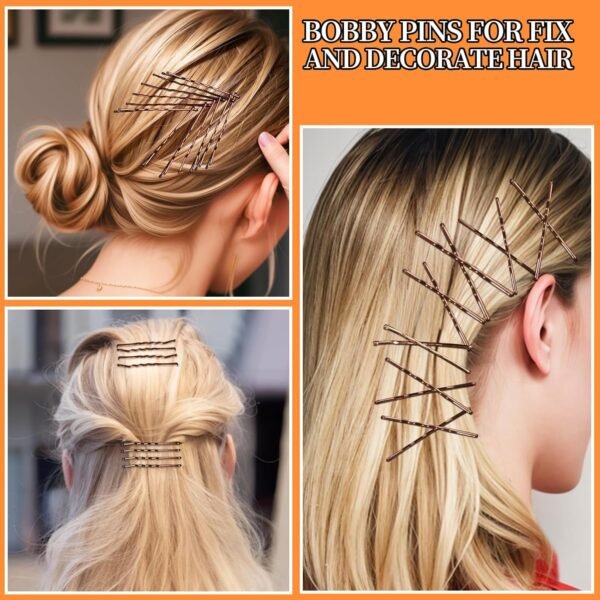 81CgojgVWFL._SL1500_.jpg Teenitor 300pcs Bobby Pins Hair Pins Kit - 100 Brown, 100 U Shape, 100 Hair Bands - 2inch, 2.36inch, 2.75inch Pins for Women's Buns