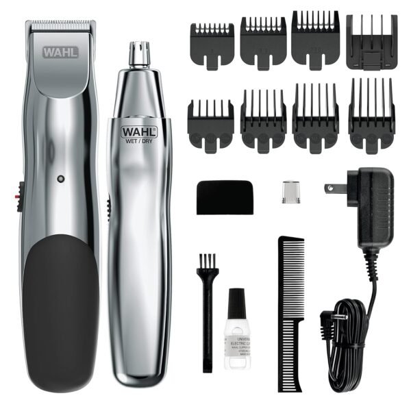 81CssXoCuTL._SL1500_.jpg Wahl Groomsman Rechargeable Beard Trimmer kit for Mustaches, Nose Hair, and Light Detailing and Grooming with Bonus Wet/Dry Battery Nose Trimmer – Model 5622v