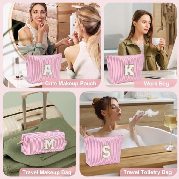 YOOLIFE Personalized Initial Makeup Bag | Pink Cosmetic Travel Bag | 11 12 13 14 15 16 Years Old Girl Gifts Graduation Teacher Gifts Teen Girl Gift Trendy Stuff A