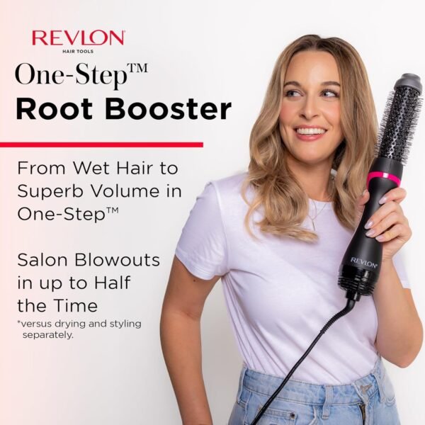 81E2NEkRP4L._SL1500_.jpg REVLON One-Step Hair Dryer and Styler - Root Booster Round Brush for Styling, Dryer Brush for Fast and Easy Salon-Quality Blowout, More Shine and Less Frizz (1-1/2 in)