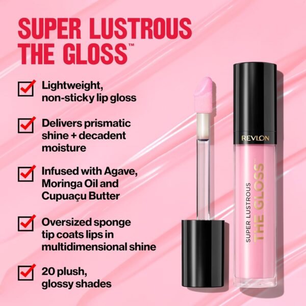 81Erx5sW9KL._SL1500_.jpg Revlon Super Lustrous Lip Gloss, Non-Sticky, Hydrating, High Shine Finish, 215 Super Natural, 0.13 oz