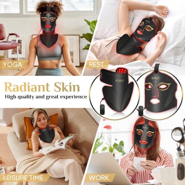 Red Light Therapy Mask Set, Five-Level Brightness Adjustment for Face and Neck, 630nm Infrared Light + 850nm Near-Infrared LED Therapy Phototherapy, Portable Mask with Power Storage, Black