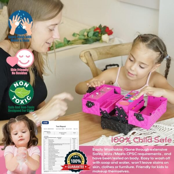 Kids Makeup Kit for Girl - 52 PCS Safe and Washable Makeup for Kids, Real Girls Makeup Kit, Toddler Makeup Kit with Cosmetic Case, Girls Toys Age 4-12, Princess Toys Birthday Gifts for Girls