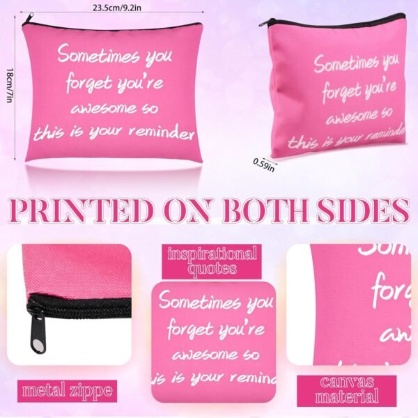 12 PCS Pink Inspirational Canvas Makeup Bags Bulk Makeup Bags for Women Inspirational Quotes Cosmetics Bags with Zipper Gift for Valentine's Day Christmas Graduation