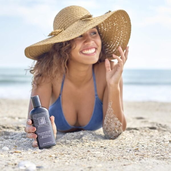 Organic Tanning Oil Outdoor Tanning Enhancer - Spa Quality & Reef Safe with Rose Hips & Aloe - Suntan Lotion with Bronzer for Massages - Made in USA 6oz