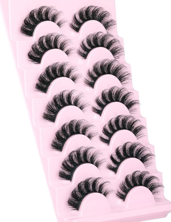 Mink Lashes Fluffy Wispy Lashes Natural Look 3D False Eyelashes D Curl Russian Strip Lashes 7 Pairs Short Fake Eyelash Pack by EYDEVRO