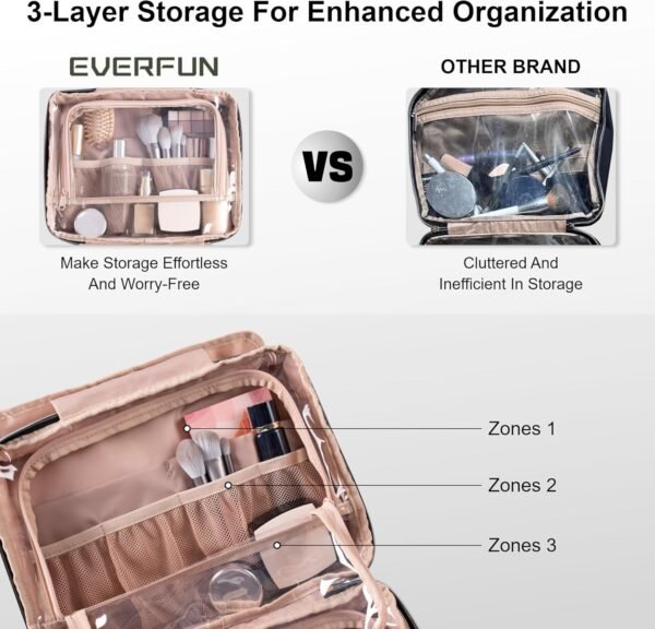 81GbP9b37ZL._AC_SL1500_.jpg Everfun Hanging Travel Toiletry Bag for Women Traveling With Leakproof Compartment Makeup Cosmetic Organizer Dopp Kit Travel Accessories Essentials Must Have