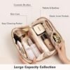 81GdBlaVDzL._AC_SL1500_.jpg Prite Makeup Bag for Women Travel Waterproof Vegan Leather Cosmetic Bag Open Flat Toiletry Bag With Clear Divider and Handle (Beige)