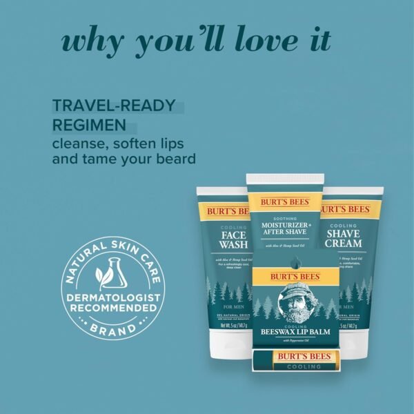 81GztZZJTL._SL1500_.jpg Burt's Bees Gifts Ideas - Grooming Essentials Kit, 4 Products for Men - Cooling Face Wash, Shave Cream, Soothing Moisturizer After Shave & Original Beeswax Lip Balm