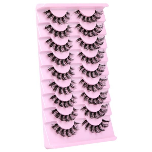 ALPHONSE Russian Lashes Clear Band False Eyelashes Natural Look D-Curly Fake Lashes Russian Strip Faux Mink Eyelashes 9 Pairs Pack