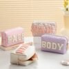 81HDoamoxHL._AC_SL1500_.jpg HBselect 4 Pcs Chenille Letter Patch Makeup Bags - Portable Waterproof Cosmetic Organizer for Women