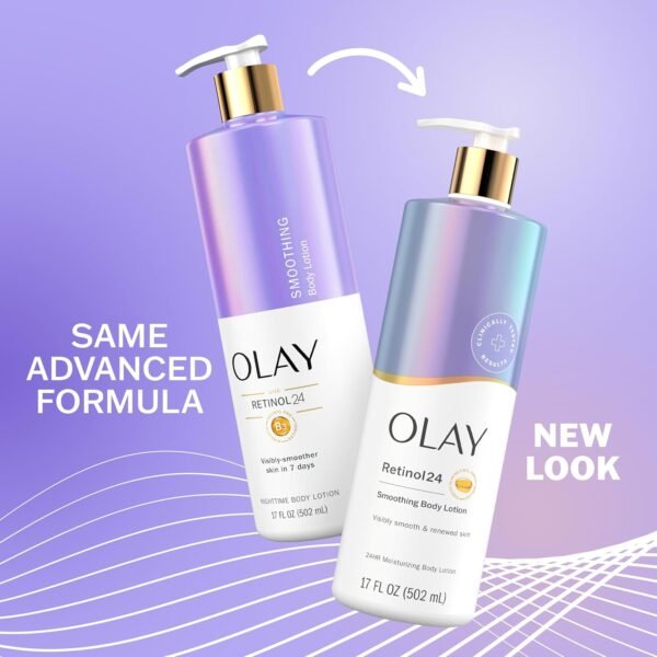 Olay Body Lotion for Women, Smoothing with Retinol Serum, Visibly Smoother Skin, 24hr Moisture & Hydration, Fast Absorbing Formula, Vitamin B3 Complex, For All Skin Types, 17 fl oz