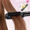 Wavytalk Hair Straightener Brush,Sleek Sweep Ionic Straightening Brush with 6 Temperature Adjust, Anti-Scald Ceramic Hair Straightener Comb Fast Heating for Home Salon, Dual Voltage, Rose Gold