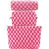 81HPXsxYJtL._SL1500_.jpg ZLFSRQ 3Pcs Checkered Makeup Bag for Women Large Small Checkered Cosmetic Bag Set Cute Aesthetic Pink Makeup Pouch for Purse Travel Toiletry Bags Preppy Pencil Bags Zipper Skincare Storage Organizer
