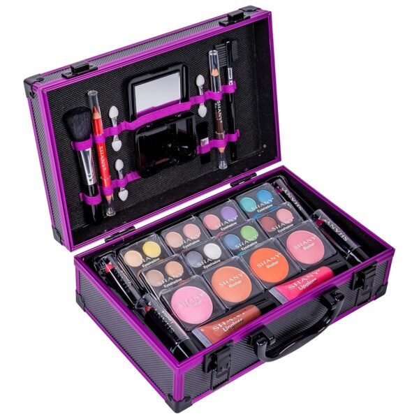 SHANY Carry All Makeup Train Case with Pro Makeup Set, Makeup Brushes, Lipsticks, Eye Shadows, Blushes, Powders, and more - Reusable Makeup Storage Organizer - Premium Gift Packaging - Purple