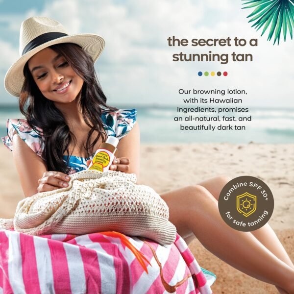 Maui Babe Browning Lotion - Natural Hawaiian Tan Accelerator with Vitamins & Antioxidants - Moisturizing Formula for All Skin Types - Made in USA - 4 fl oz
