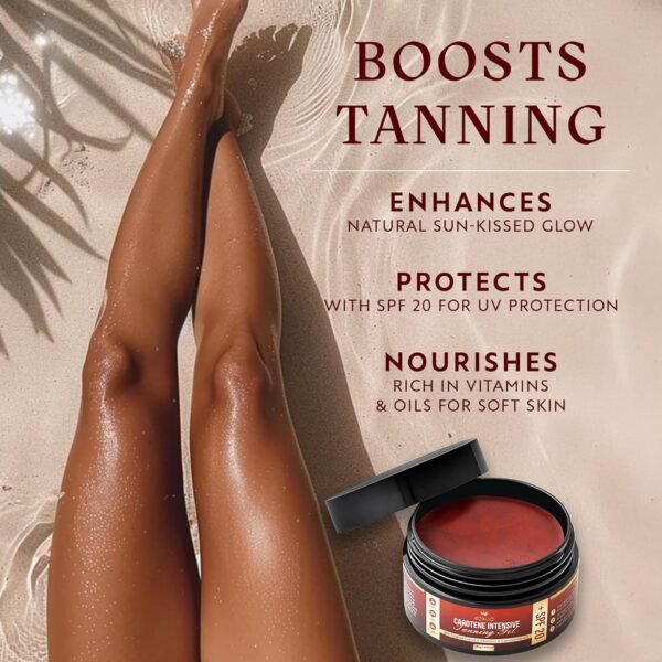 Carotene Tanning Gel for Deep Natural Tan – Tanning Accelerator with Coconut Oil, Carrot Extract & Vitamin E – Bronzing Body Moisturizer for Indoor & Outdoor Use