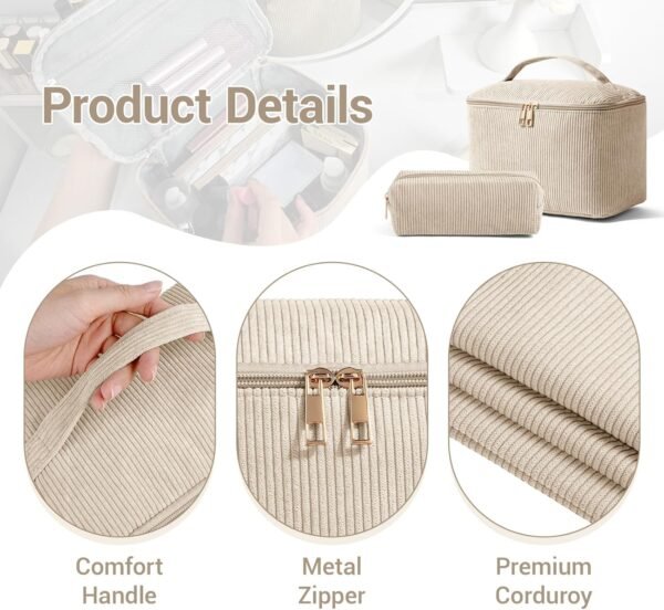 81HdtT0a0TL._AC_SL1500_.jpg MAGEFY Makeup Bag Cosmetic Bag Large Capacity with Handle Make Up Bags with Mesh Pocket, Travel Makeup Bag for Women,Beige