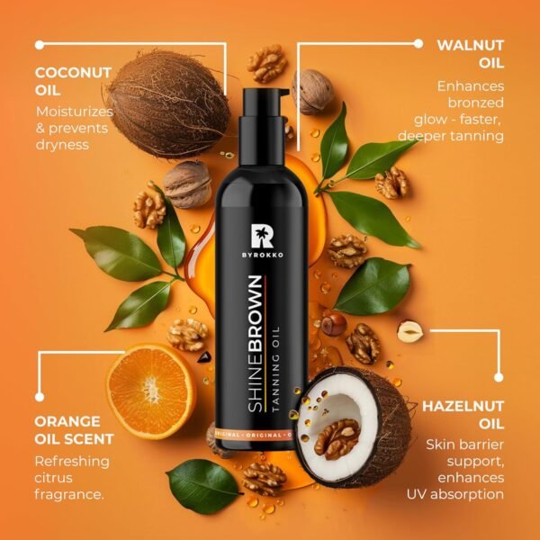 BYROKKO Shine Brown Tanning Oil 5.07 Fl Oz, XXL Tan Accelerator for Outdoor Sun or Indoor Tanning Bed Lotion, Fast Bronzer with Premium Natural Ingredients for Deep, Long-Lasting Glow