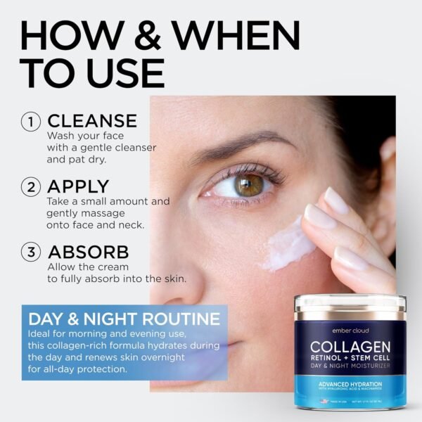 81IGp0NqyQL._SL1500_.jpg Collagen Face Moisturizer with Stem Cells Retinol Hyaluronic Acid Niacinamide - Anti-Aging Collagen Face Cream with Airless Pump - Day & Night Moisturizer for Wrinkles - Made in USA