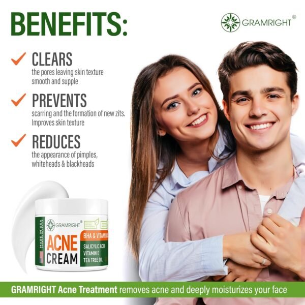 Acne Treatment Face Cream - Acne Spot Treatment for Face & Acne Dots - Tea Tree Oil for Acne - Natural Cystic Acne Treatment -Made in USA- For All Skin Types - Acne Scar Cream & Pimple Remover 4 fl.oz