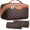 81IlluSguZL._AC_SL1500_.jpg BOYATU Travel Makeup Bag Cosmetic Bags for Women: 3 Pcs Set Large Portable Make up Bag with Handle - Vegan Leather Toiletry Bags with Compartments - Makeup Organizer for Travel Essentials(01-Coffee)
