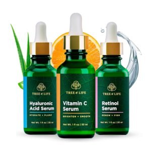 81Immteo3zL._SL1500_.jpg Tree of Life Beauty Facial Skin Care Set, Brightening, Firming, Hydrating, Dry Face, Dermatologist Tested - Trio Power Kit, Vitamin C, Retinol and Hyaluronic Acid, 3 count of 1 Fl Oz