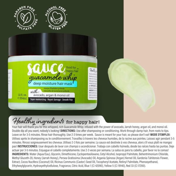 SAUCE BEAUTY Guacamole Whip Hair Mask - Deep Conditioning Hair Mask for All Hair Types w/Avocado, Honey & Argan Oil - 12 Fl Oz Hair Mask for Dry, Damaged & Frizzy Hair (Guacamole)