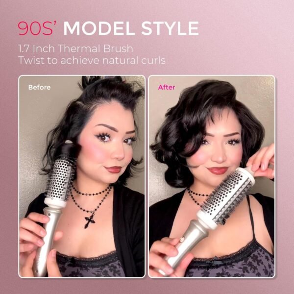 81J3lIR111L._AC_SL1500_.jpg TYMO Thermal Brush Heated Round Brush - STYLUX 1.7 Inch Blowout Volumizer with Flexi-Fit Tech for Hair Straightening, Curling Styler Tool, Hair Straightener and Curler 2 in 1, Dual Voltage, Gold