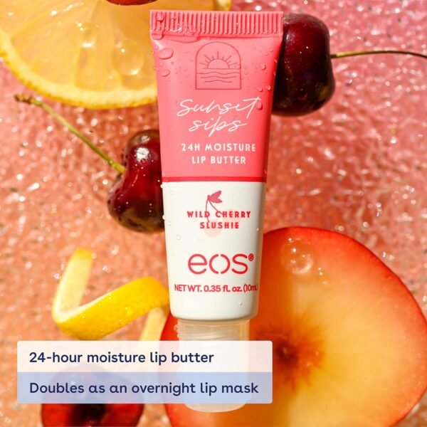 81JDyFqpdpL._SL1500_.jpg eos Sunset Sips Lip Butter Tube- Wild Cherry Slushie, 24-Hour Moisture, Overnight Lip Mask, Lip Care Products, 0.35 fl oz
