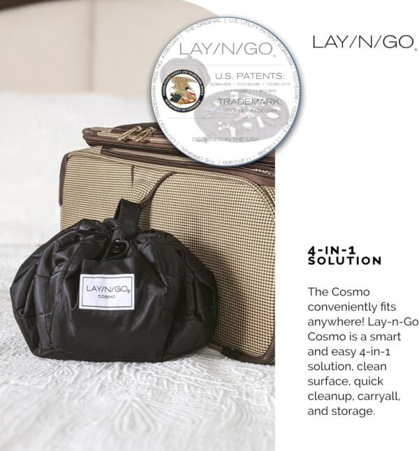 81JUBIFdaqL._AC_SL1500_.jpg Lay-n-Go Cosmo Drawstring Cosmetic & Makeup Bag Organizer - Portable Drawstring Bag w/Zipper Pocket, Makeup Loops & More - Durable, Machine Washable Toiletry Bag for Travel (20", Black)