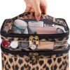 Double-layer Cosmetic Bag Makeup Bag Travel Makeup Bag Makeup Bags for Women Cosmetics Cases Portable Waterproof Foldable (Leopard)