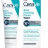 CeraVe Acne Foaming Cream Wash, Gentle Face and Body Cleanser with Benzoyl Peroxide 10%, Hyaluronic Acid, and Niacinamide, 10% Benzoyl Peroxide Treatment Clears Pimples and Blackheads 5 Oz