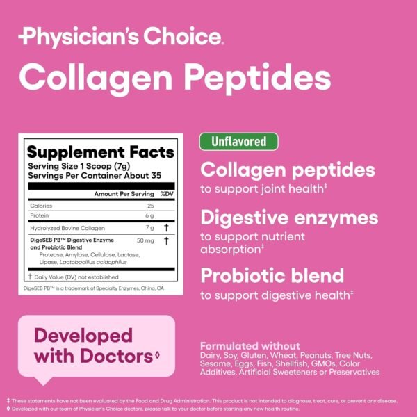 Physician's CHOICE Collagen Peptides - Hydrolyzed Protein Powder for Hair, Skin, Joints - Grass Fed, Non-GMO