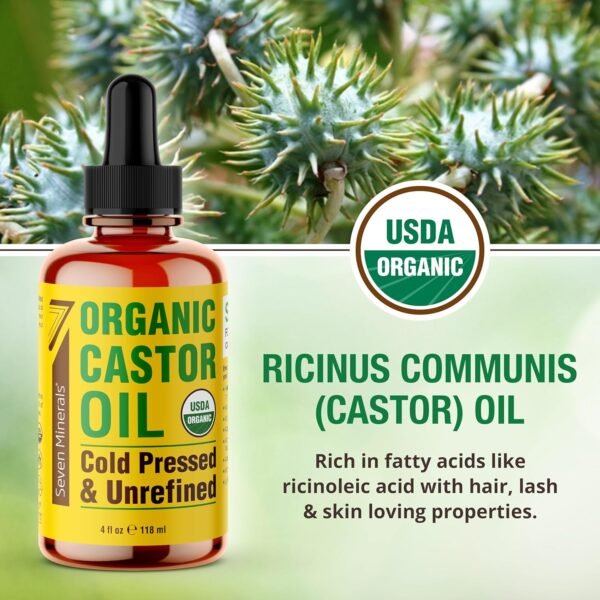81JtOZPSIzL._SL1500_.jpg Seven Minerals 4oz Organic Castor Oil for Eyelashes, Eyebrows, Face & Hair Growth - Glass Bottle, Cold Pressed & Hexane Free - 100% Pure Castor Hydrates & Boosts Natural Hair, Lash & Brow Growth