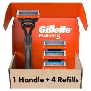 81JuNn1G1sL._SL1500_.jpg Gillette Fusion5 Razors for Men, 1 Razor, 4 Blade Refills, Lubrastrip for a More Comfortable Shave
