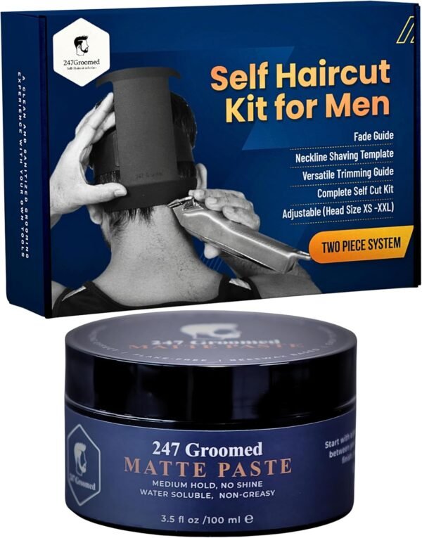 81Jyn9h0QnL._AC_SL1500_.jpg Self Haircut Kit for Men | 2Pcs SelfCut Guide for Men: Neckline Shaving Template & Fade Guide | Adjustable Size Hair Fade Tool & Stable Neck Line Up Tool | Hair Cut for Kids & Seniors