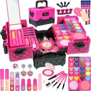 Kids Makeup Kit for Girl - 52 PCS Safe and Washable Makeup for Kids, Real Girls Makeup Kit, Toddler Makeup Kit with Cosmetic Case, Girls Toys Age 4-12, Princess Toys Birthday Gifts for Girls