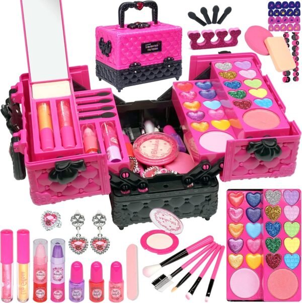 Kids Makeup Kit for Girl - 52 PCS Safe and Washable Makeup for Kids, Real Girls Makeup Kit, Toddler Makeup Kit with Cosmetic Case, Girls Toys Age 4-12, Princess Toys Birthday Gifts for Girls