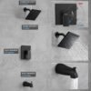 Esnbia Tub Shower Faucet Set (Valve Included) with 6-Inch Rain Shower Head and Tub Spout, Black Shower Head and Handle Set，Single-Handle Tub and Shower Trim Kit, Matte Black