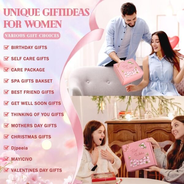 Pink Gift Baskets, 9 Pcs Unique Spa Gift Basket Set, Get Well Soon Gifts, Birthday Gifts for Her, Wife, Teacher, Girlfriend, Friends, Sister