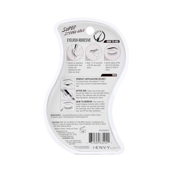 i•ENVY Super Strong Hold Eyelash Adhesive, Waterproof, 48-Hour Long-Lasting Lash Glue, Latex-Free, Hypoallergenic, Quick-Drying with Brush-On Applicator for Strip Lashes (Clear, 2 Pack)
