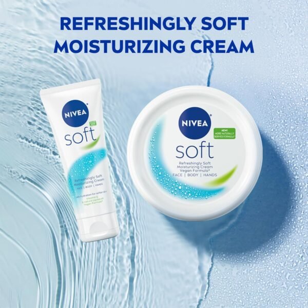NIVEA Soft Refreshingly Soft Moisturizing Cream for Face, Body and Hands, Lightweight, Non-Greasy, 48-Hour Body Moisturizer with Jojoba Oil and Vitamin E, 6.8 Oz Jar, Pack of 3